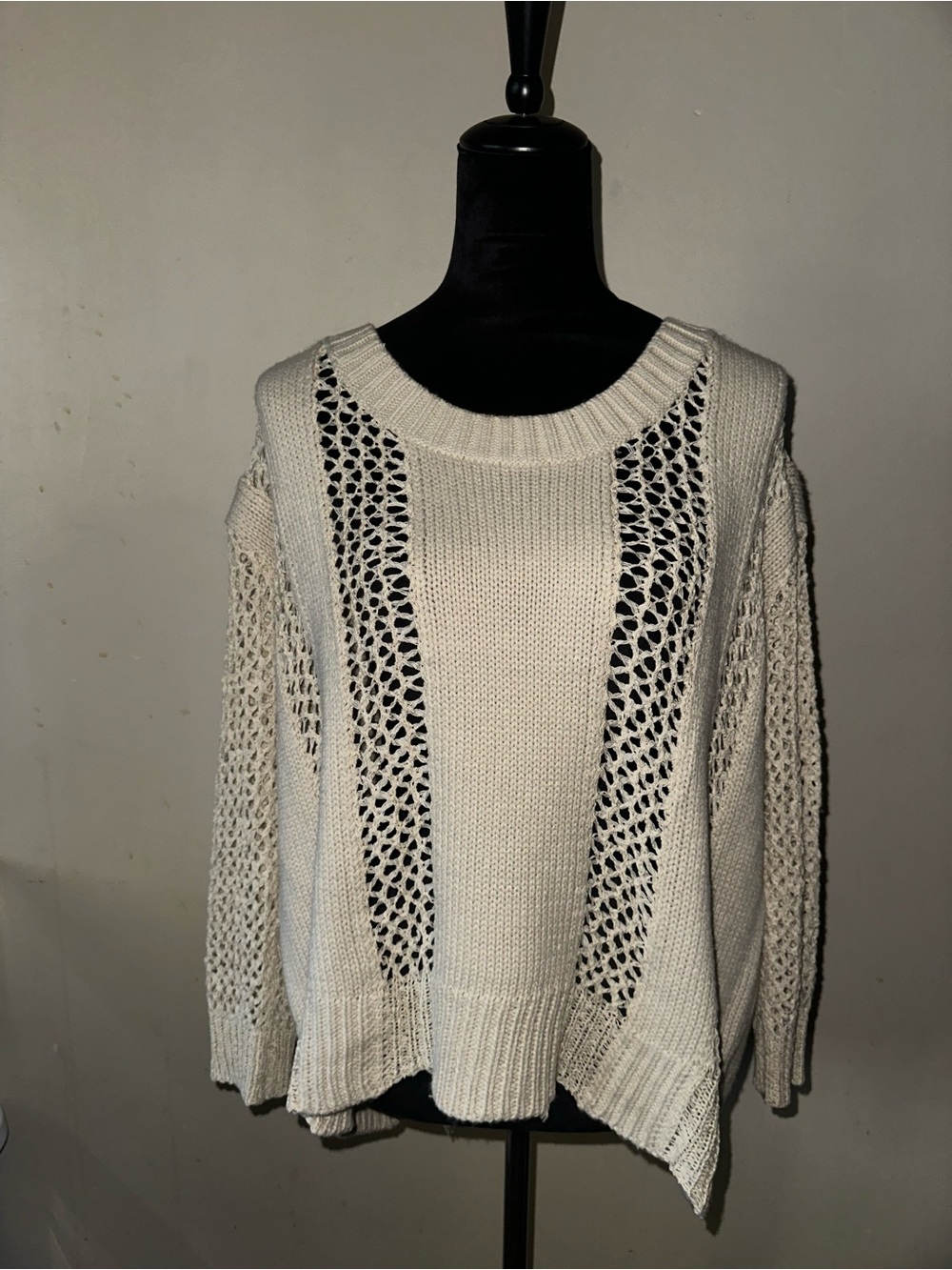 On Twelfth Cream Boho Open-Knit Macrame Sweater